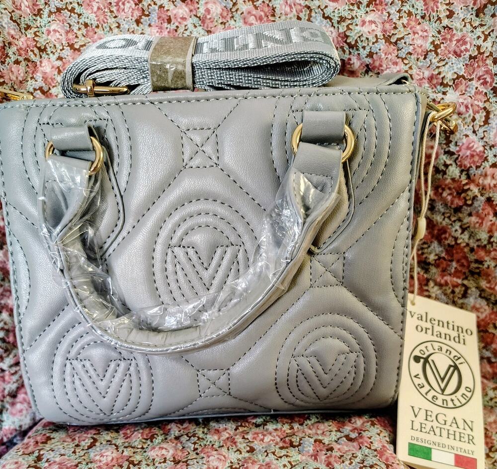 NWT Valentino Orlandi Gray Quilted Vegan Leather Crossbody Handbag $259